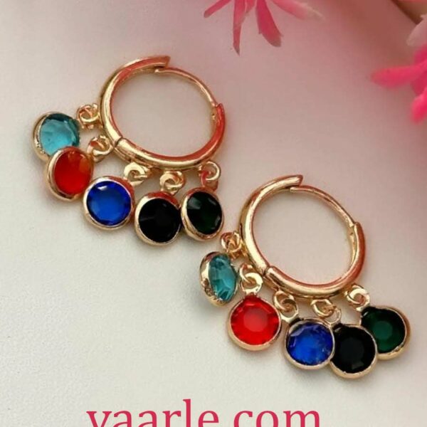 multy color artificial stone with gold plating earring