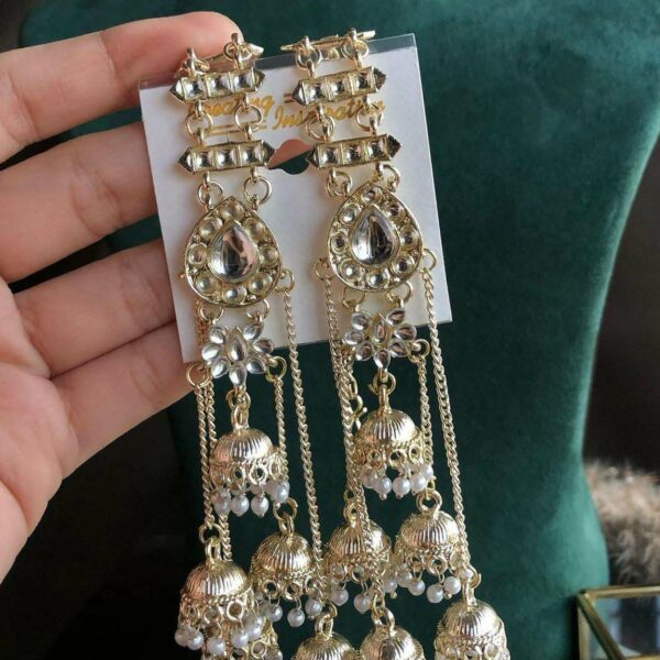Kundan Chain with White Beads Kundan Earrings Base Metal Alloy, Presented in Hand-Held