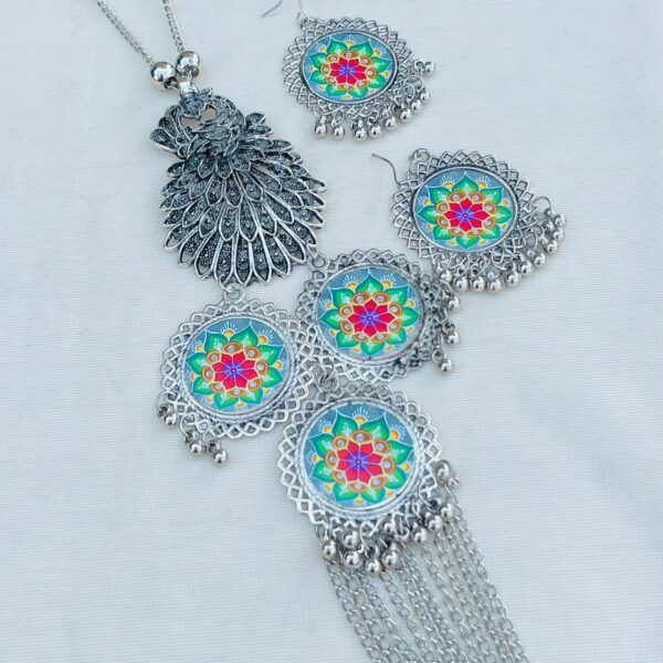 Meenakari flower Necklace or Earring Oxidised German Silver Set