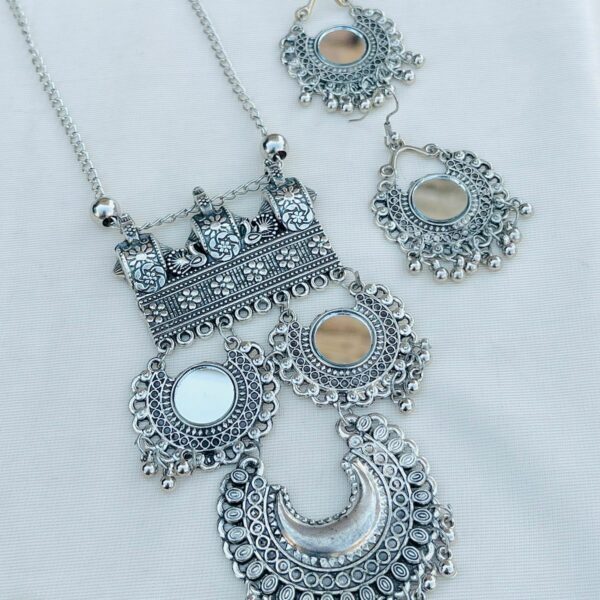 mirror Necklace or Earring Oxidised German Silver Set