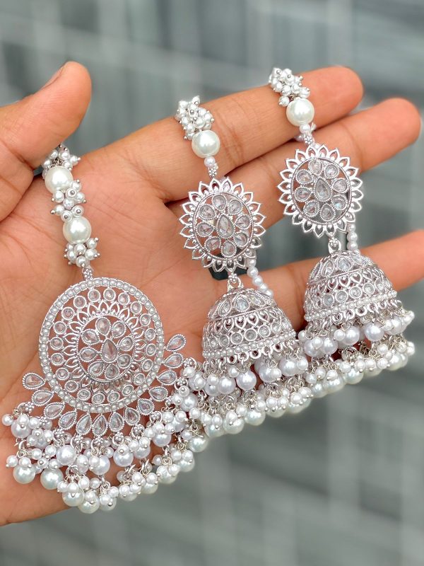 Beautiful premium quality Rhodium polish review ad stone chain jhumki beautiful big size tikka is a base metal alloy with white gold plated. Artificial Stone, Pearl, Kundan, Stone Studded with Cubic Zirconia/American Diamond