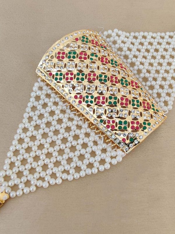 Rajputi gold plated Bajuband made of white beads and meenakari made of AD quality